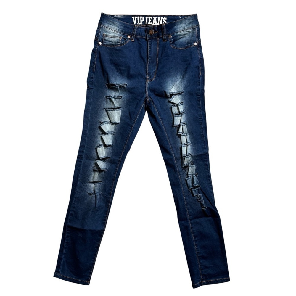 VIP Distressed Dark Blue High Rise Skinny Jeans Size 7/8